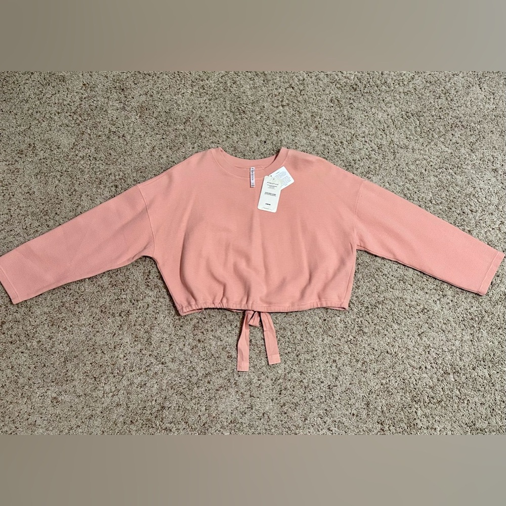 Fabletics Womens Tie-Back Waffle Knit Anna Sweatshirt. Tuscany Clay. Size M. NWT